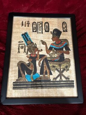 Egyptian Papyrus Wall Art Painting in Black, Blue and Gold